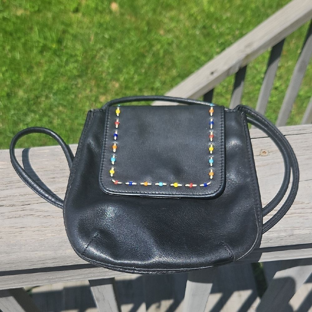 Vintage Maxima Wilsons Leather Crossbody Bag – Black with Beaded Trim